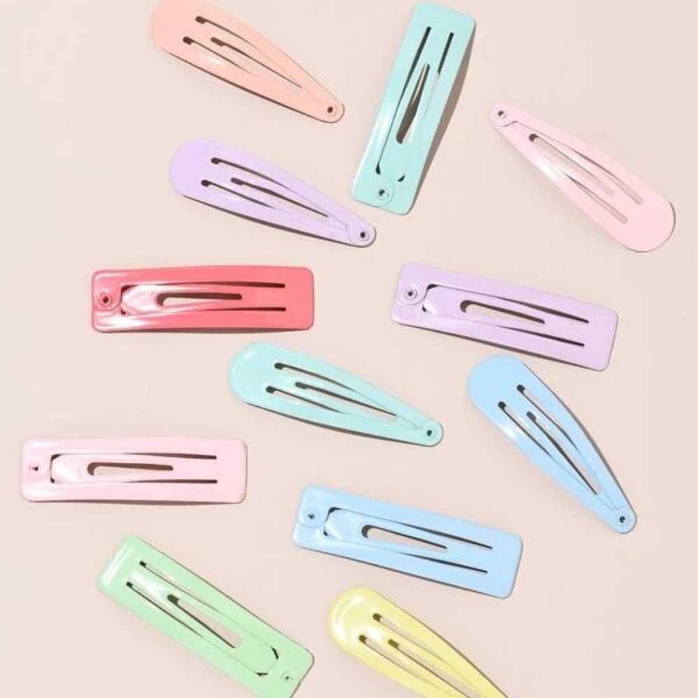 NEW Multi Color Snap Hair Clips Pins Barrettes Set of 12